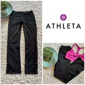 Athleta Running Workout Reflective Track Straight Leg Athletic Gym Pants Black